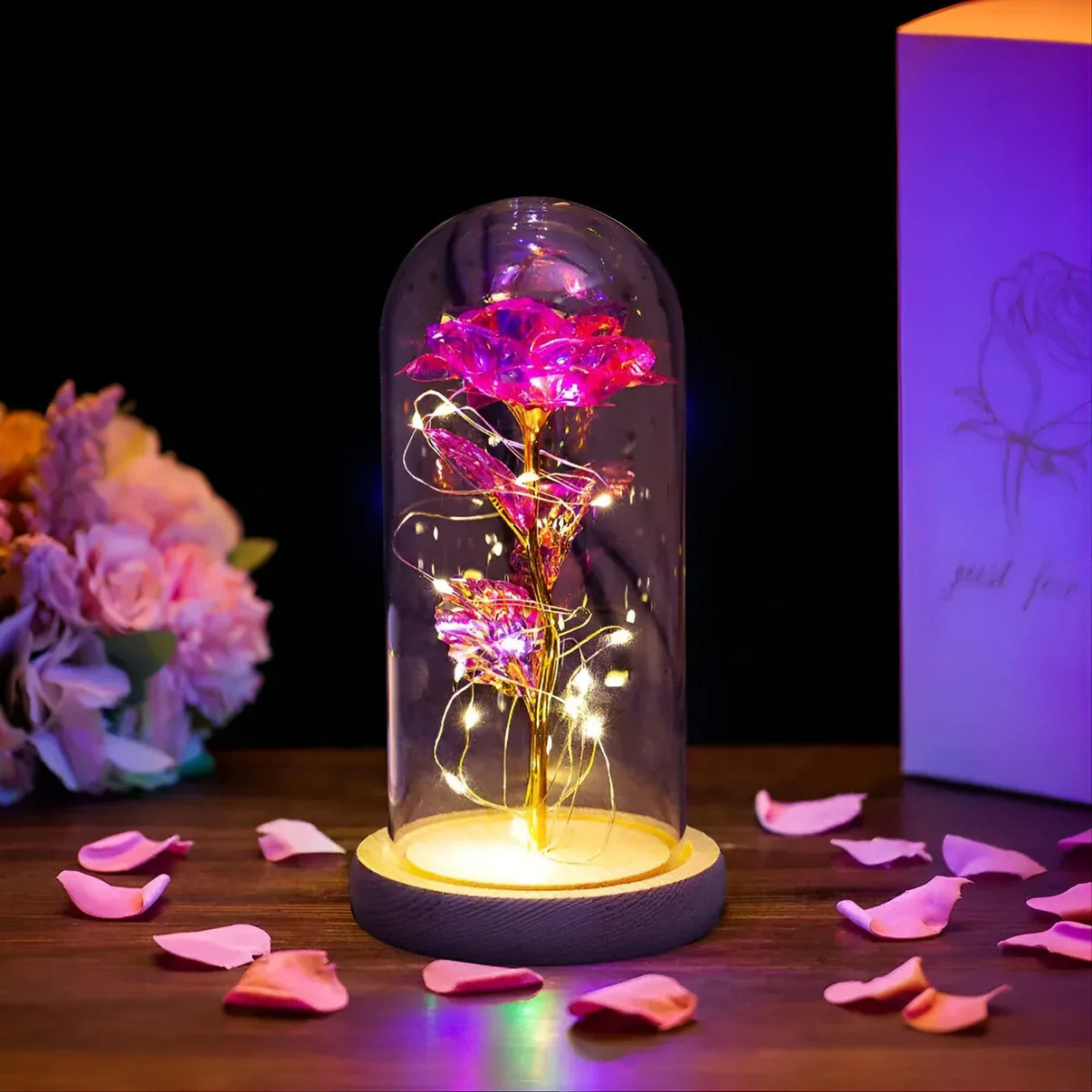 LED vječna ruža u staklenoj kupoli