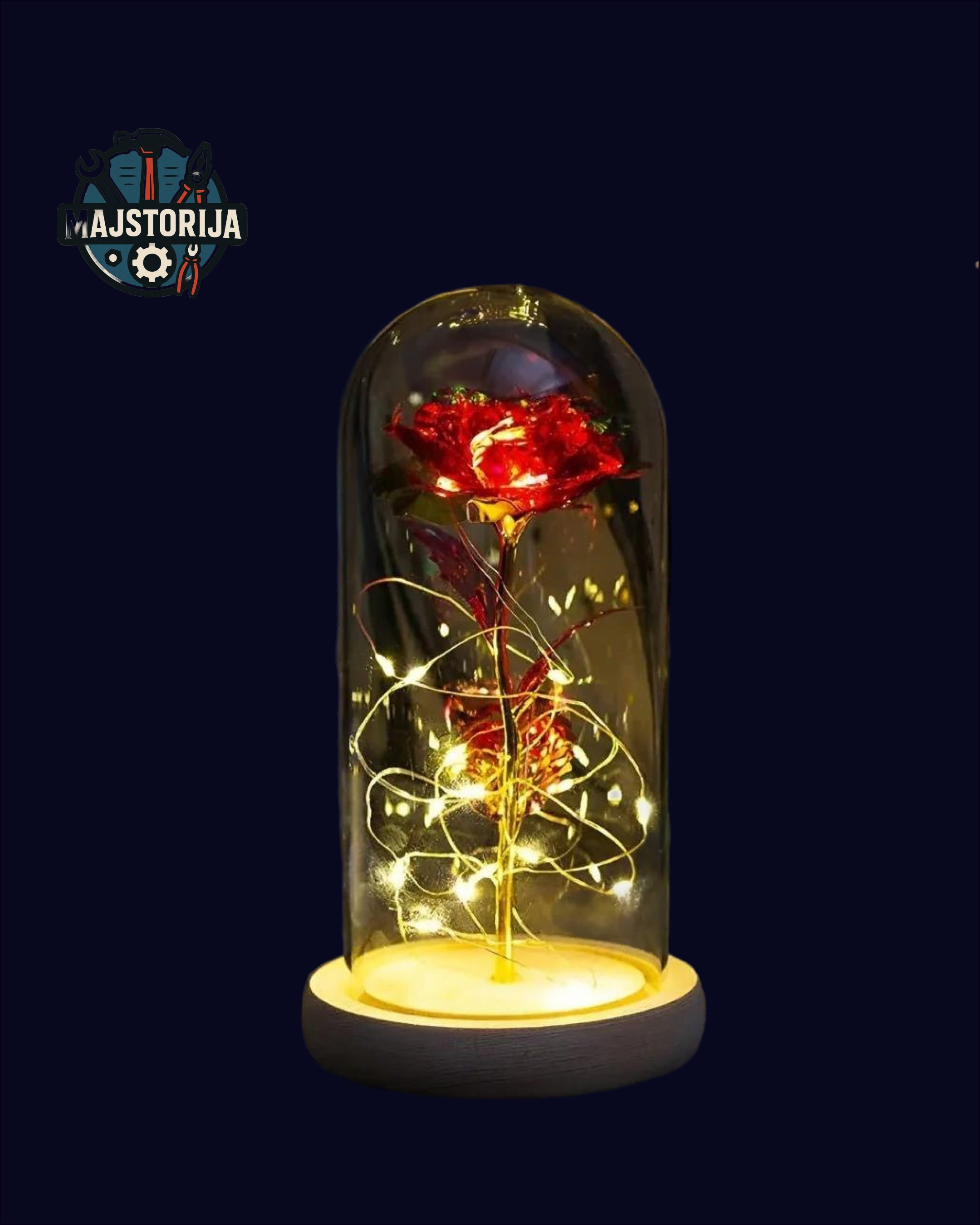 LED vječna ruža u staklenoj kupoli